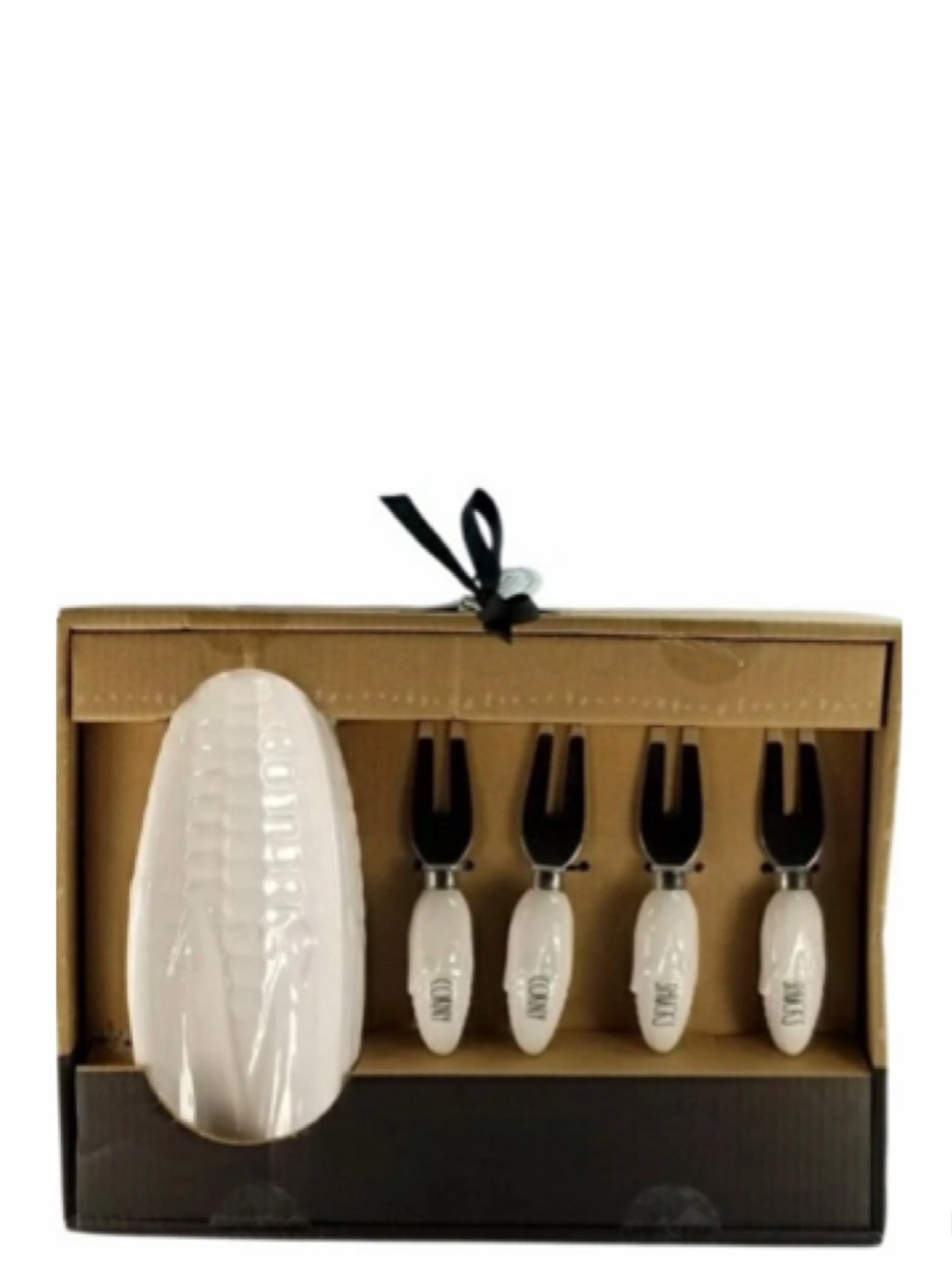 NEW Rae Dunn 2 Corn On The Cob Dish White Ceramic with Corn Holders
